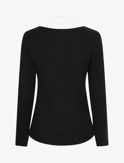 Pull fin uni et sautoir - Noir - 2