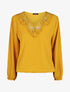 Top élastiqué col V en dentelle - Jaune - 1