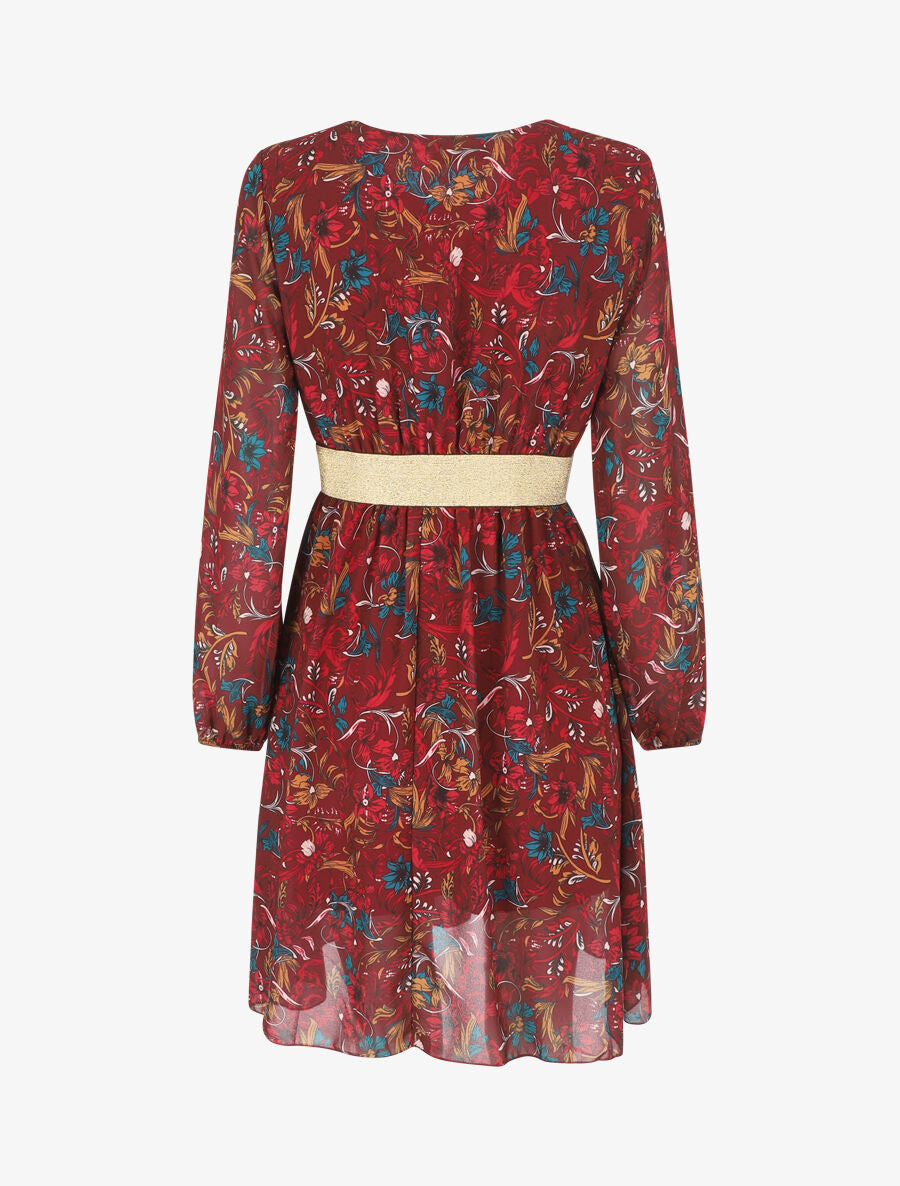 Robe imprimé fleuri à bande dorée - Bordeaux - 2