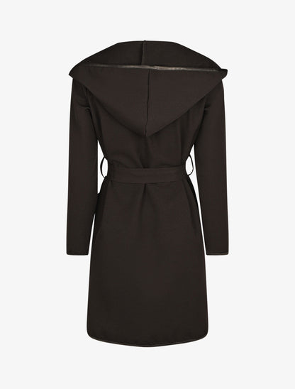 Veste longue à capuche coupe droite - Noir - 2