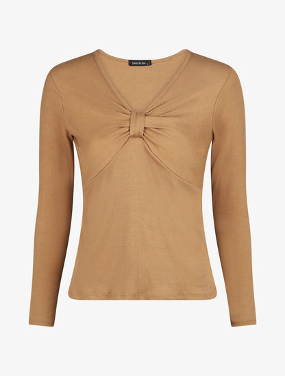 Top ajusté manches longues et noeud - Camel - 1