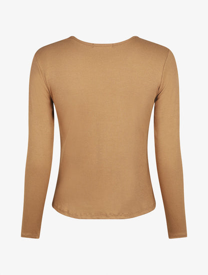 Top ajusté manches longues et noeud - Camel - 2