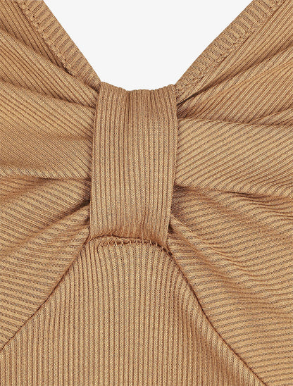 Top ajusté manches longues et noeud - Camel - 3