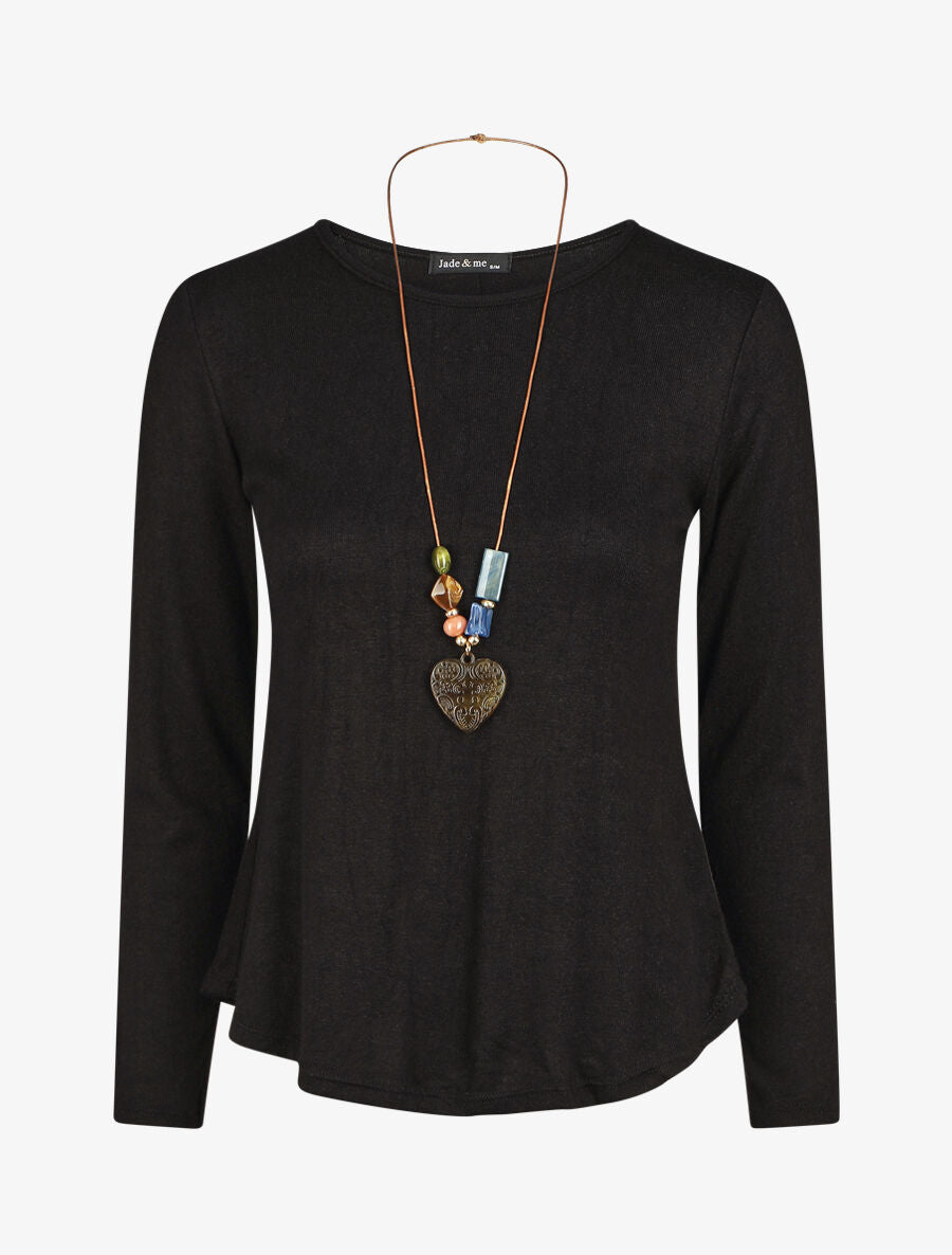 Pull droit dos boutonné - Noir - 1