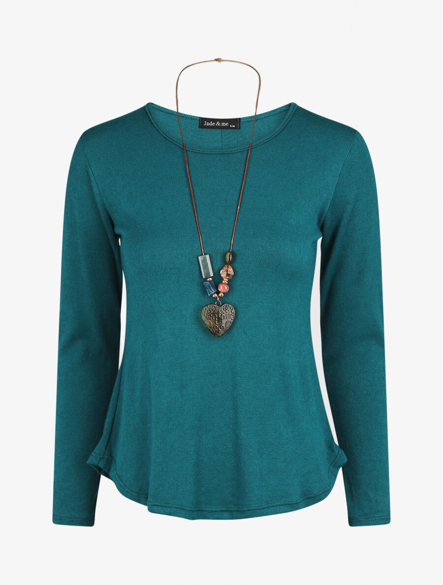 Pull droit dos boutonné - Bleu canard - 1