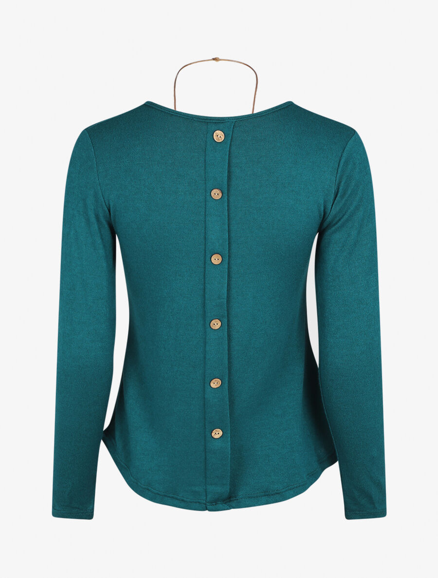 Pull droit dos boutonné - Bleu canard - 2