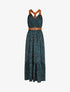 Robe longue coupe patineuse imprimé léopard à bretelles en simili - Bleu canard - 1