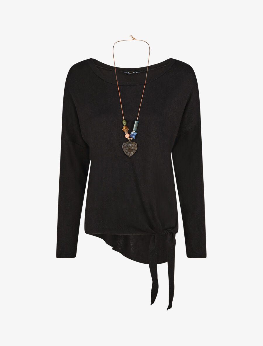 Pull fin uni à nouer - Noir - 1