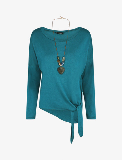 Pull fin uni à nouer - Bleu canard - 4