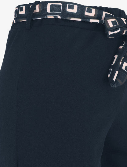 Pantalon ample taille haute uni - Marine - 3