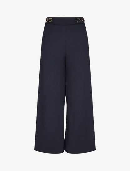 Pantalon ample taille haute à boucles - Marine - 1