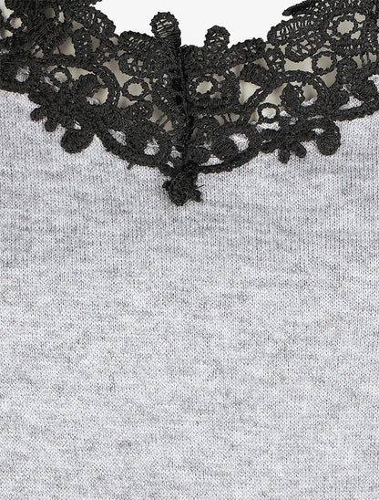 Pull fin droit col bateau en crochet - Gris - 3