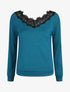 Pull fin droit col bateau en crochet - Bleu canard - 1