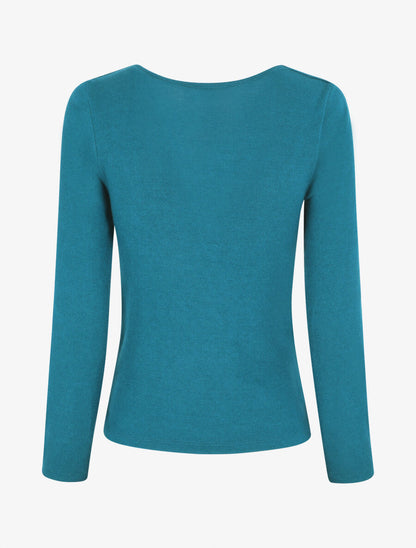 Pull ajusté manche longues col bénitier - Bleu canard - 2