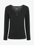 Pull droit uni col V en dentelle - Noir - 1