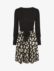 Robe mi-longue évasée imprimé léopard - Noir - 4