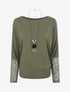 Top ample manches longues en dentelle - Kaki - 1