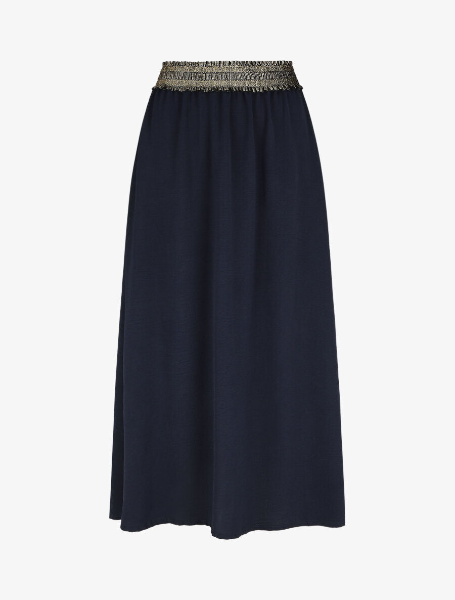 Jupe longue évasée taille haute irisée - Marine - 4