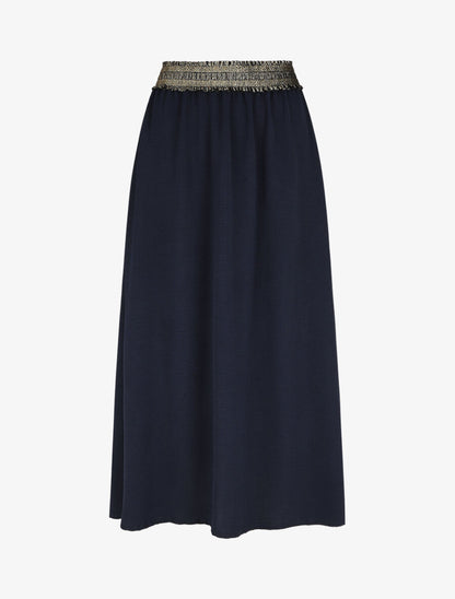 Jupe longue évasée taille haute irisée - Marine - 4
