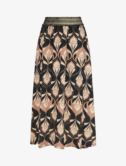 Jupe longue imprimé fantaisie taille haute irisée - Noir - 6