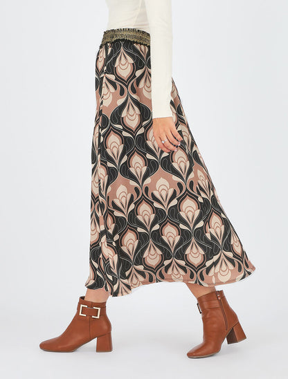 Jupe longue imprimé fantaisie taille haute irisée - Noir - 5