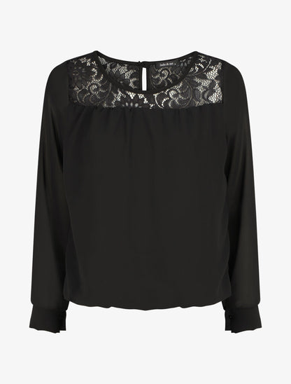 Top uni en voile et dentelle - Noir - 7