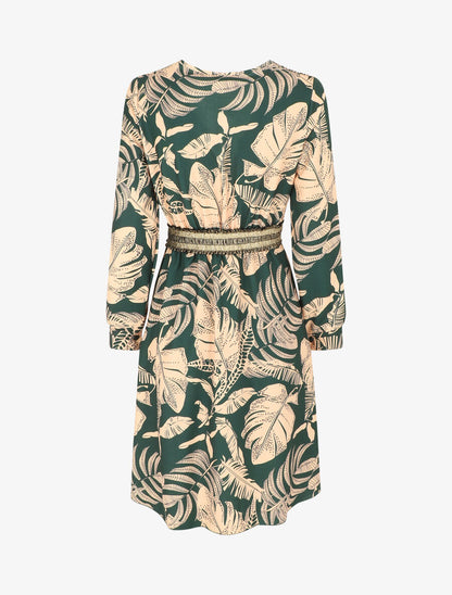 Robe courte évasée imprimé tropical - Vert - 2