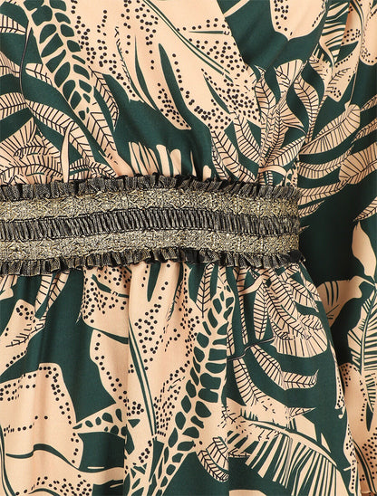Robe courte évasée imprimé tropical - Vert - 3