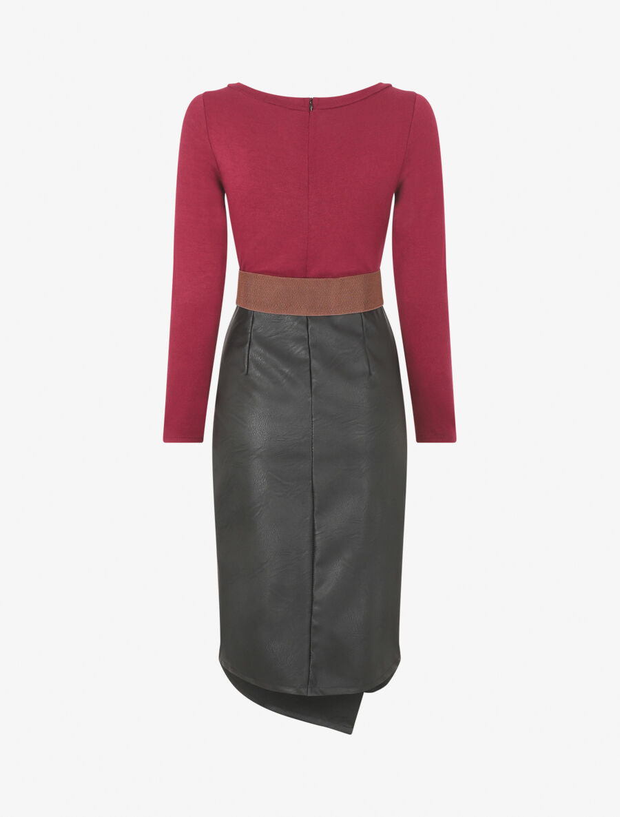 Robe bi-matière effet drapé - Bordeaux - 2