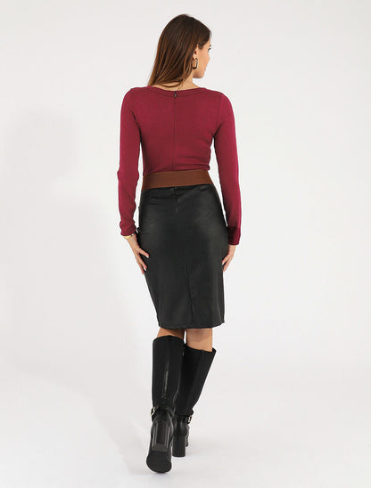 Robe bi-matière effet drapé - Bordeaux - 5