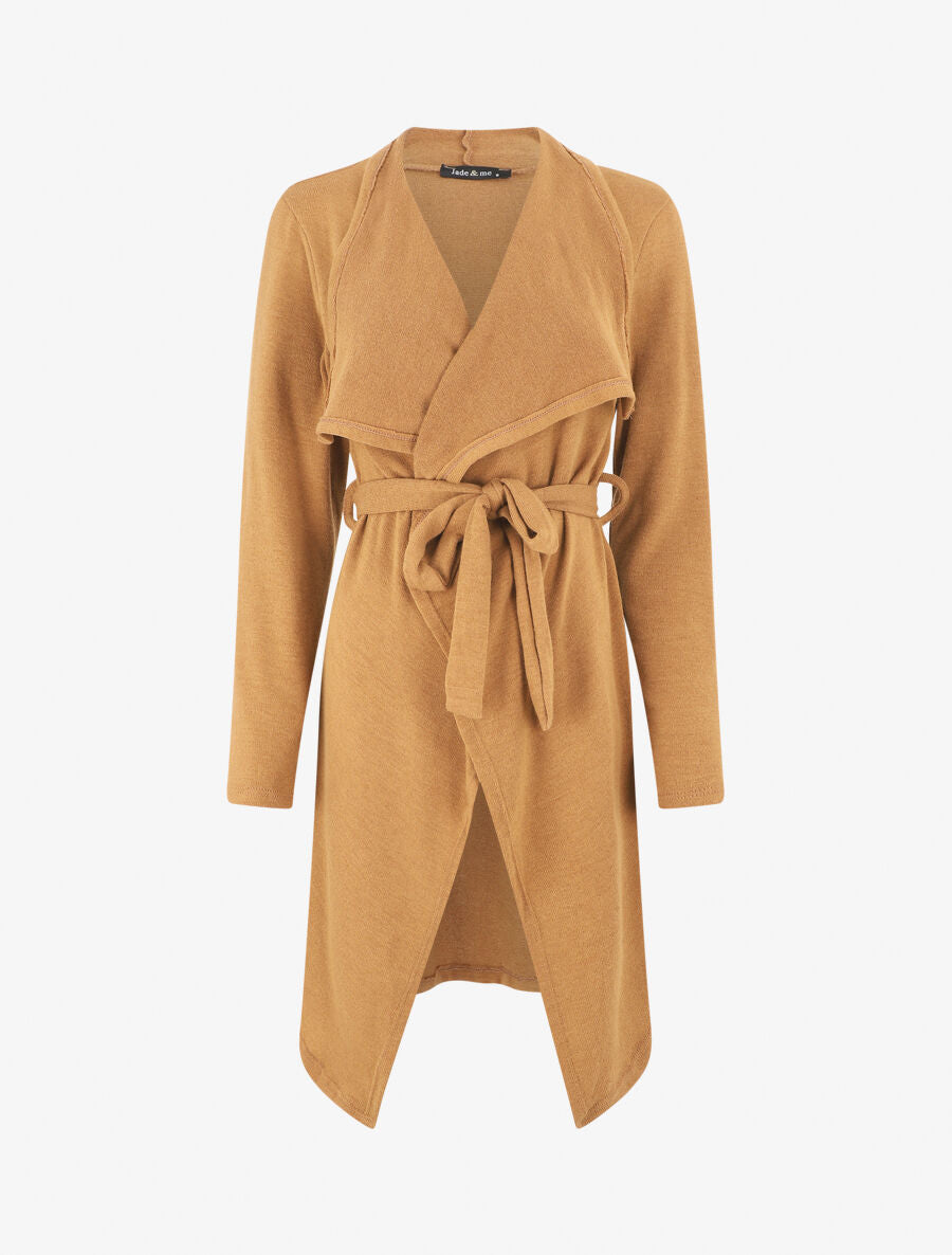 Gilet long en maille col cascade - Camel - 1