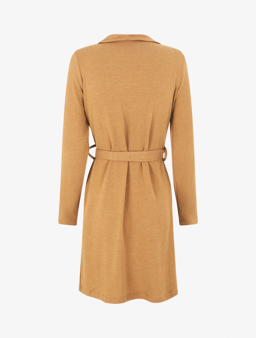 Gilet long en maille col cascade - Camel - 2