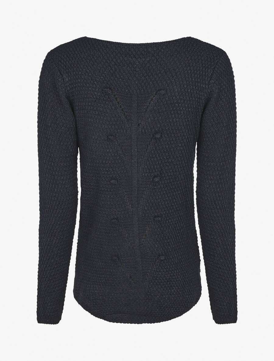 Pull uni en maille à col rond - Marine - 2