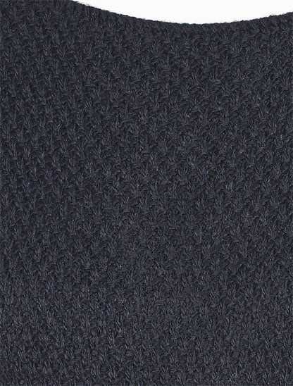 Pull uni en maille à col rond - Marine - 3