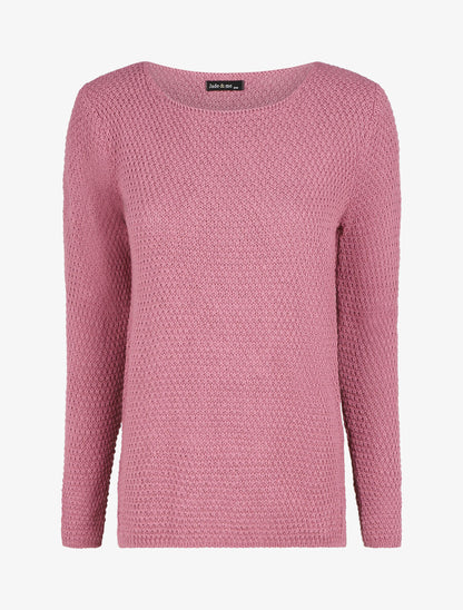 Pull uni en maille à col rond - Rose - 1