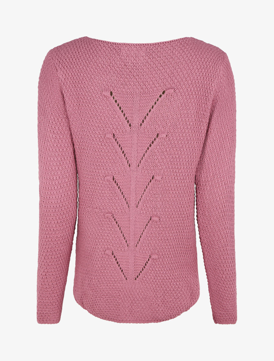 Pull uni en maille à col rond - Rose - 2