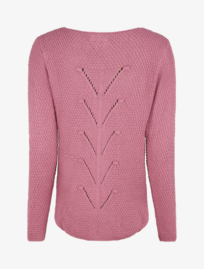 Pull uni en maille à col rond - Rose - 2