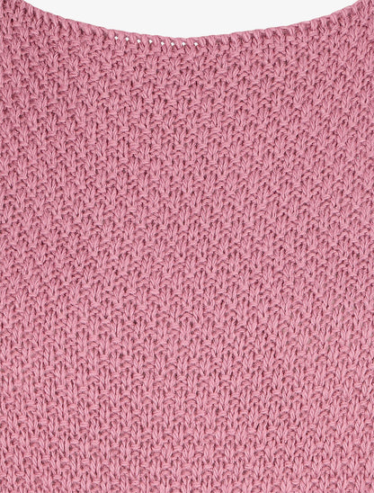 Pull uni en maille à col rond - Rose - 3