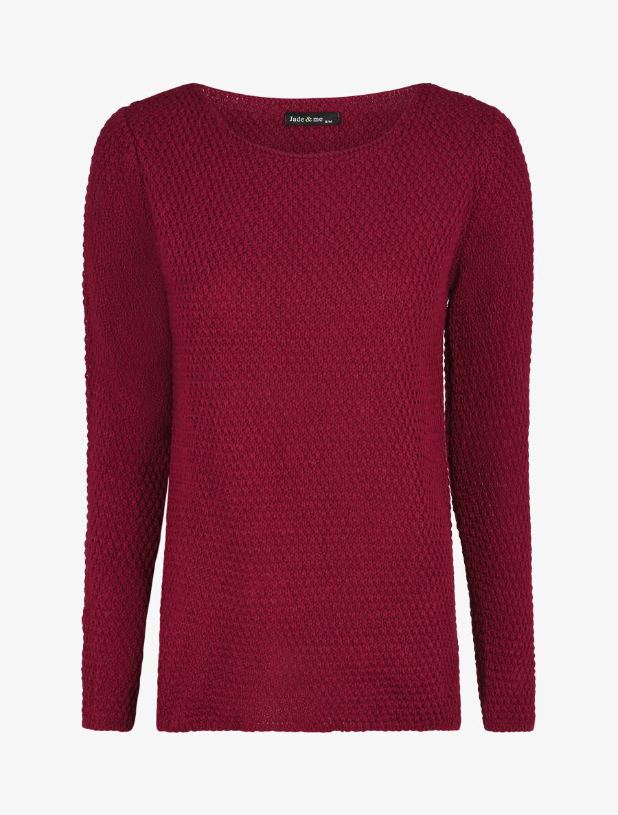 Pull uni en maille à col rond - Bordeaux - 4