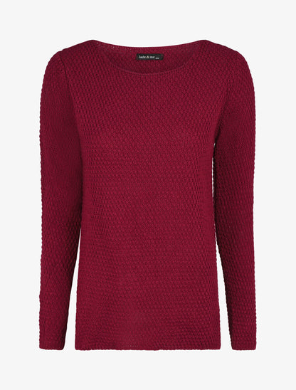 Pull uni en maille à col rond - Bordeaux - 4