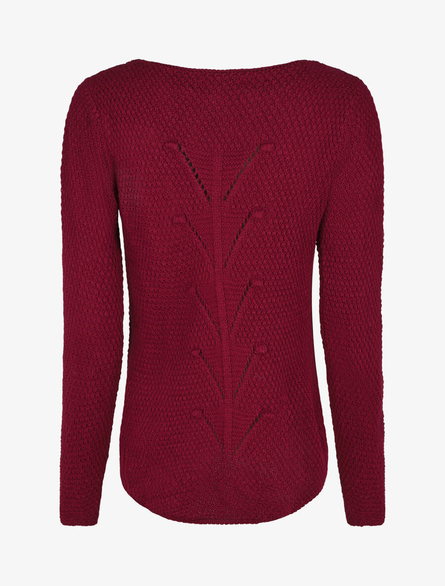 Pull uni en maille à col rond - Bordeaux - 2