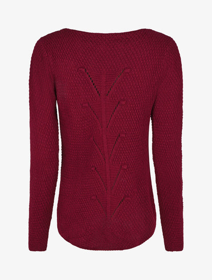 Pull uni en maille à col rond - Bordeaux - 2