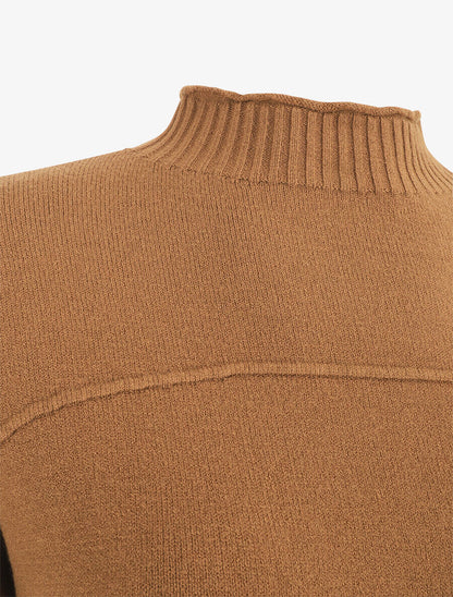 Pull fin uni basique à col montant - Camel - 3