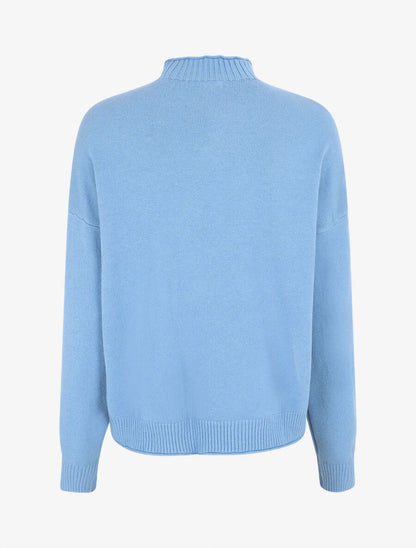 Pull fin uni basique à col montant - Bleu - 2
