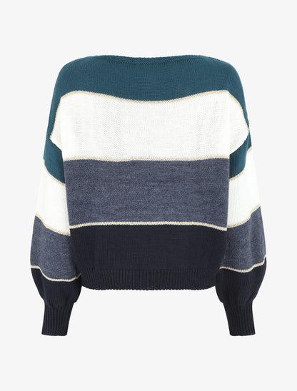 Pull droit à rayures - Bleu canard - 2