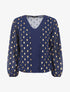 Top élastiqué col V motif irisé - Marine - 1
