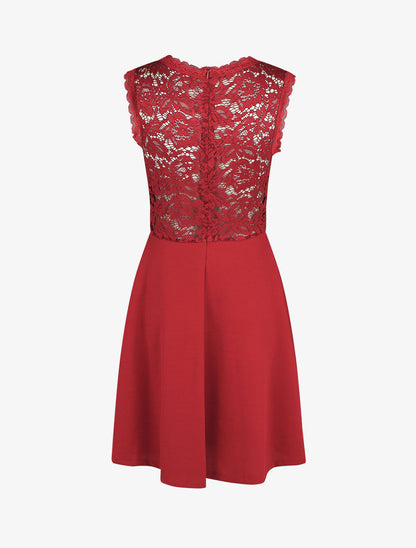 Robe uni à bustier en dentelle - Bordeaux - 2