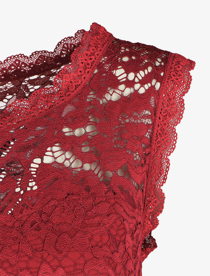Robe uni à bustier en dentelle - Bordeaux - 3