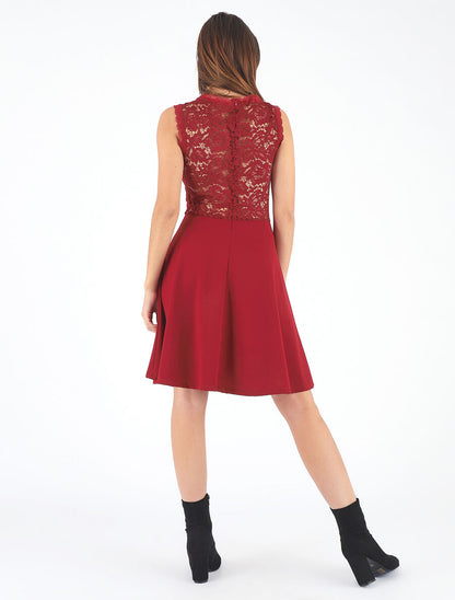 Robe uni à bustier en dentelle - Bordeaux - 5