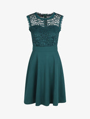 Robe uni à bustier en dentelle - Bleu canard - 1